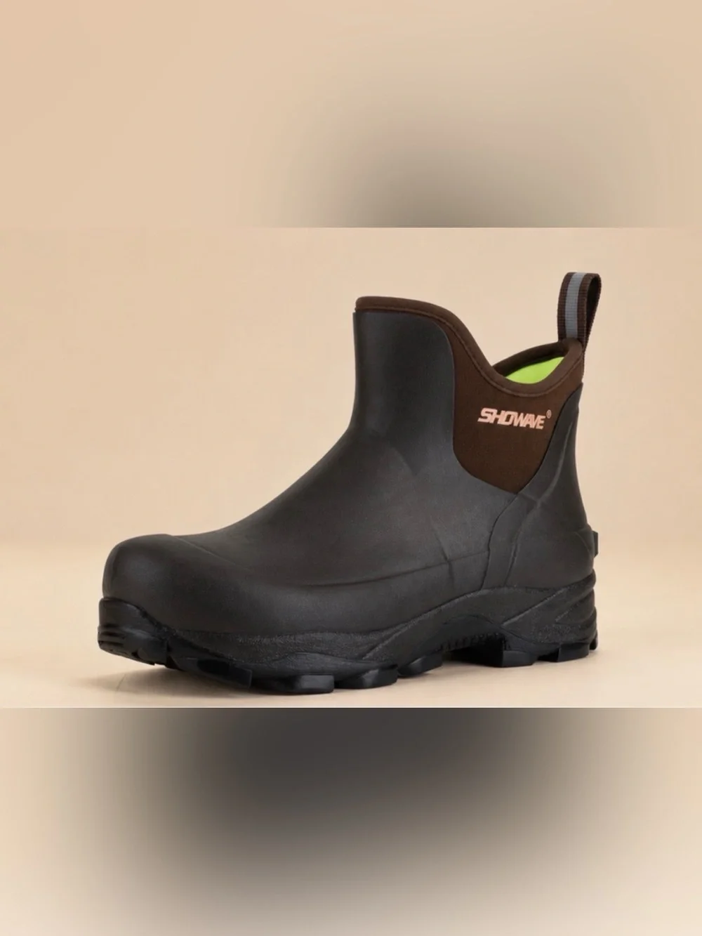 Showave Men’s Insulated, Waterproof Slip-on Rain, Mud, Snow Boots Size 10 Brown